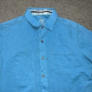 KUHL Button Up Shirt Mens Small Lightweight Blue Short Sleeve Organic Cotton
